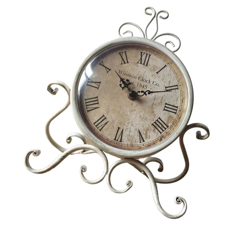 652F Desk Clock Vintage Iron Tabletop Clock with Precise Movement for Living Room Study Decoration Classical Clock
