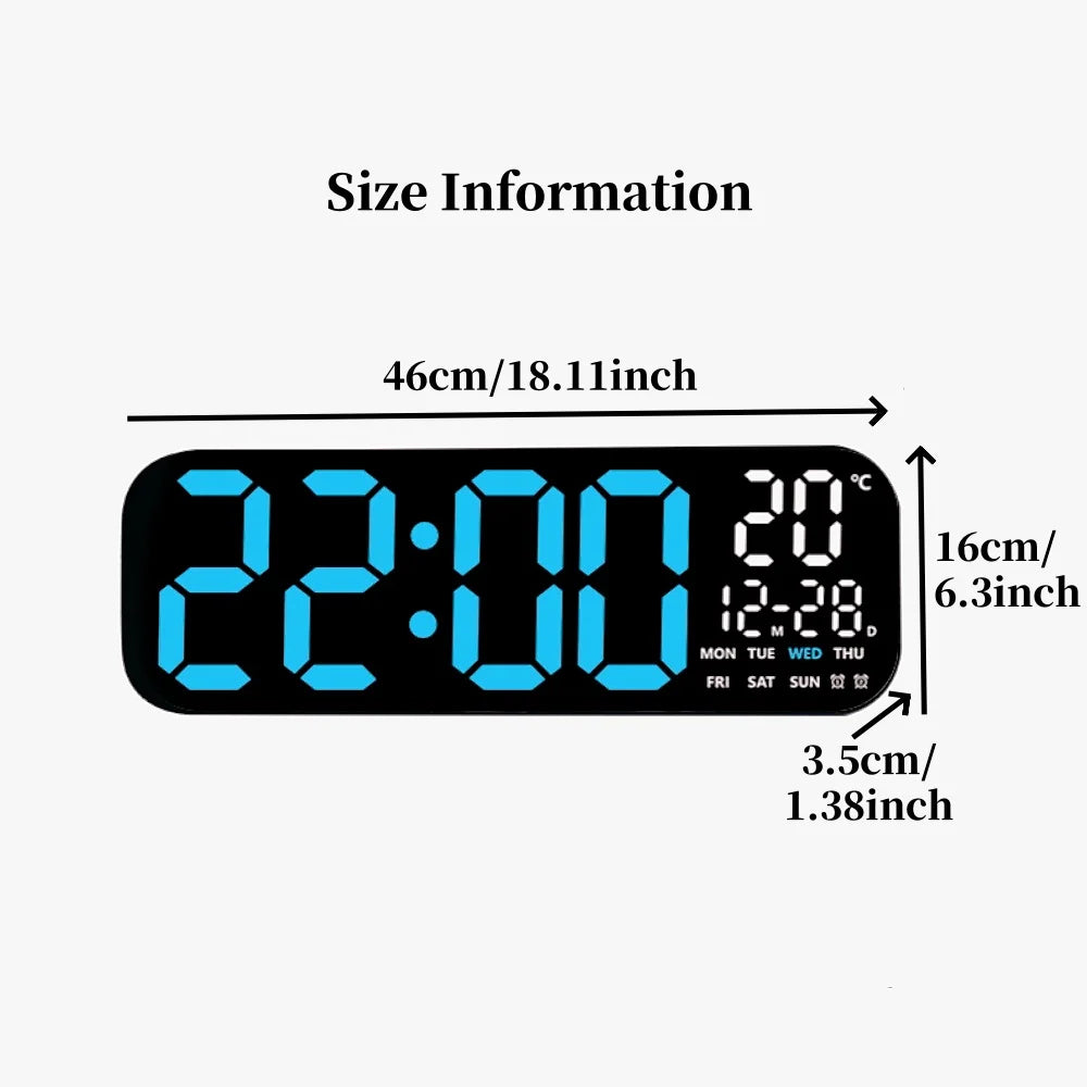18 Inch Large Digital Wall Clock TEMP Date Week 2 Alarm Timing Countdown Table Clock 10 Level Brightness 12/24H LED Clock