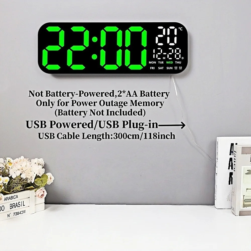 18 Inch Large Digital Wall Clock TEMP Date Week 2 Alarm Timing Countdown Table Clock 10 Level Brightness 12/24H LED Clock
