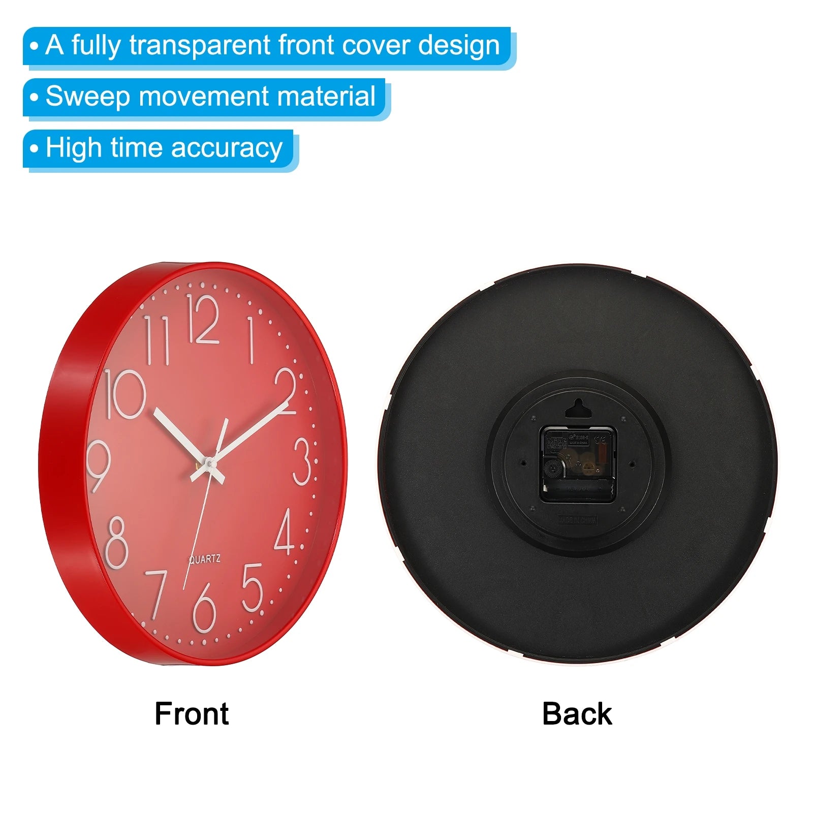 12 Inch Wall Clock, Battery Operated Silent Non-Ticking Round Wall Clocks for Office Bedroom Decorative