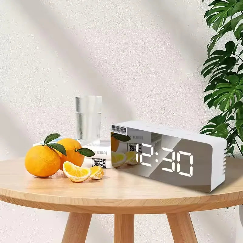 1Pc White Digital Clock LED Mirror Table Clock Snooze Display Time Night Light Desktop USB Alarm Clock Home Decor Desk Clock