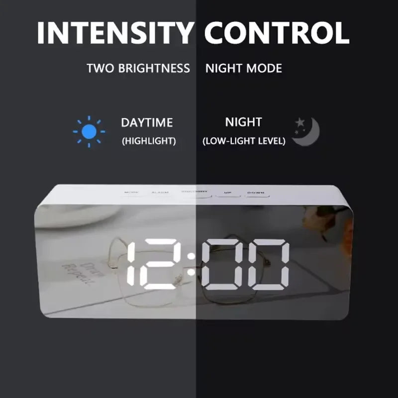 1Pc White Digital Clock LED Mirror Table Clock Snooze Display Time Night Light Desktop USB Alarm Clock Home Decor Desk Clock