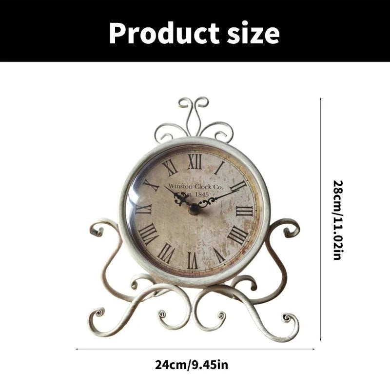 652F Desk Clock Vintage Iron Tabletop Clock with Precise Movement for Living Room Study Decoration Classical Clock