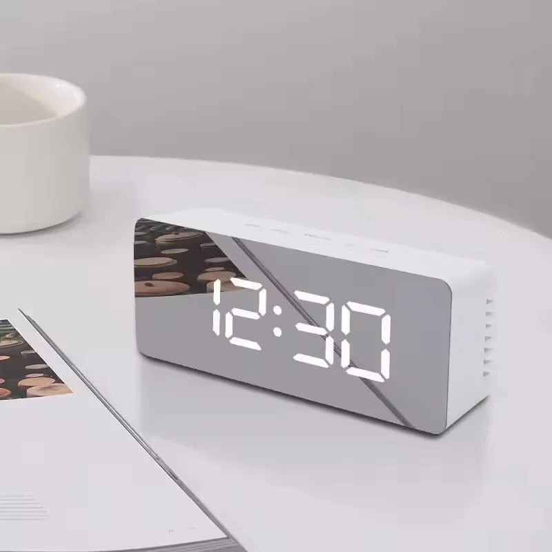 1Pc White Digital Clock LED Mirror Table Clock Snooze Display Time Night Light Desktop USB Alarm Clock Home Decor Desk Clock