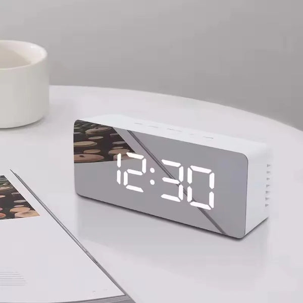 1Pc White Digital Clock LED Mirror Table Clock Snooze Display Time Night Light Desktop USB Alarm Clock Home Decor Desk Clock
