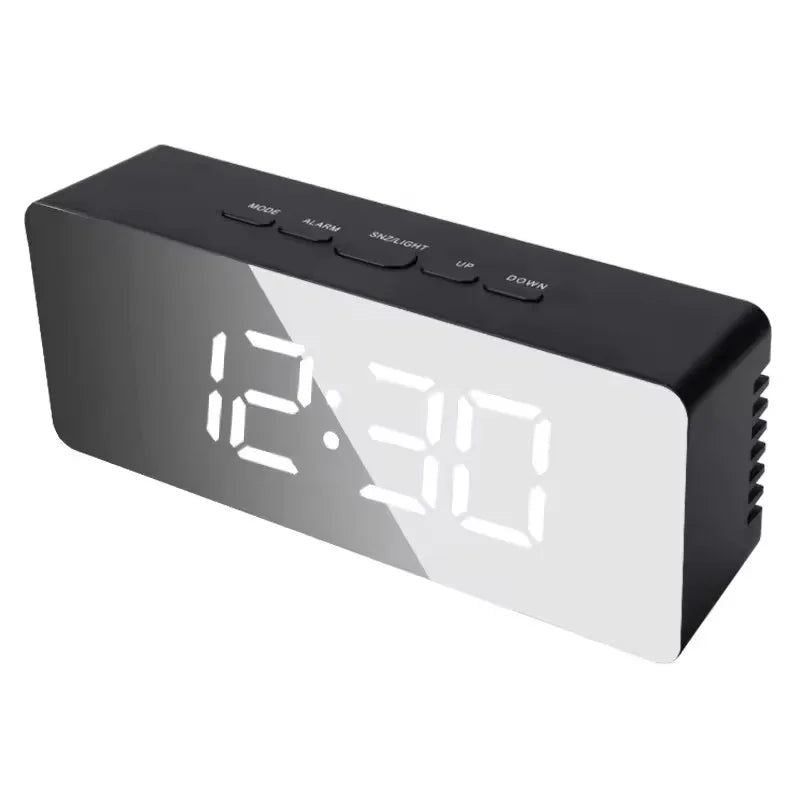 1Pc White Digital Clock LED Mirror Table Clock Snooze Display Time Night Light Desktop USB Alarm Clock Home Decor Desk Clock