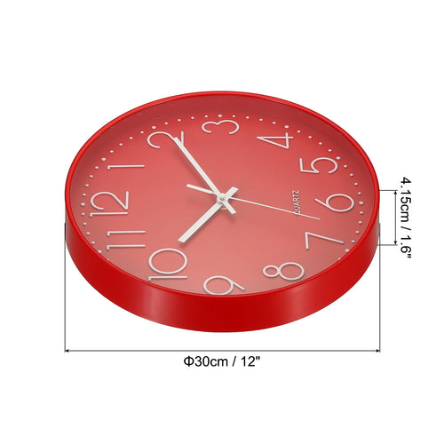 12 Inch Wall Clock, Battery Operated Silent Non-Ticking Round Wall Clocks for Office Bedroom Decorative