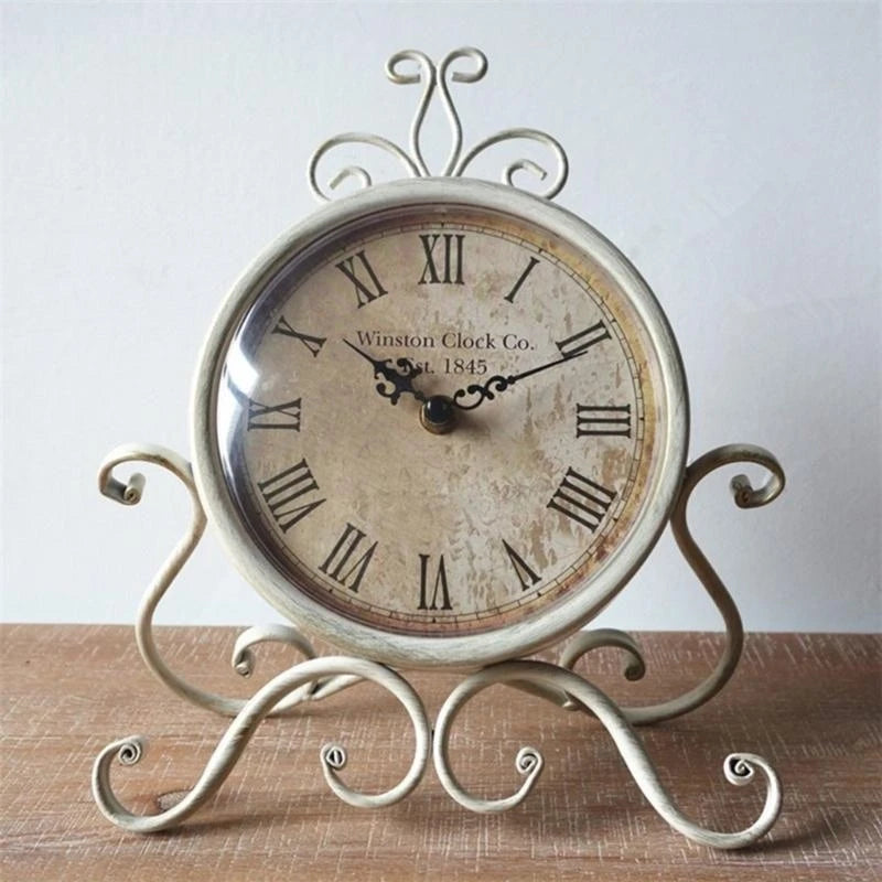652F Desk Clock Vintage Iron Tabletop Clock with Precise Movement for Living Room Study Decoration Classical Clock