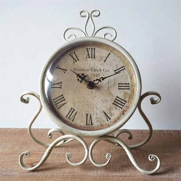 652F Desk Clock Vintage Iron Tabletop Clock with Precise Movement for Living Room Study Decoration Classical Clock