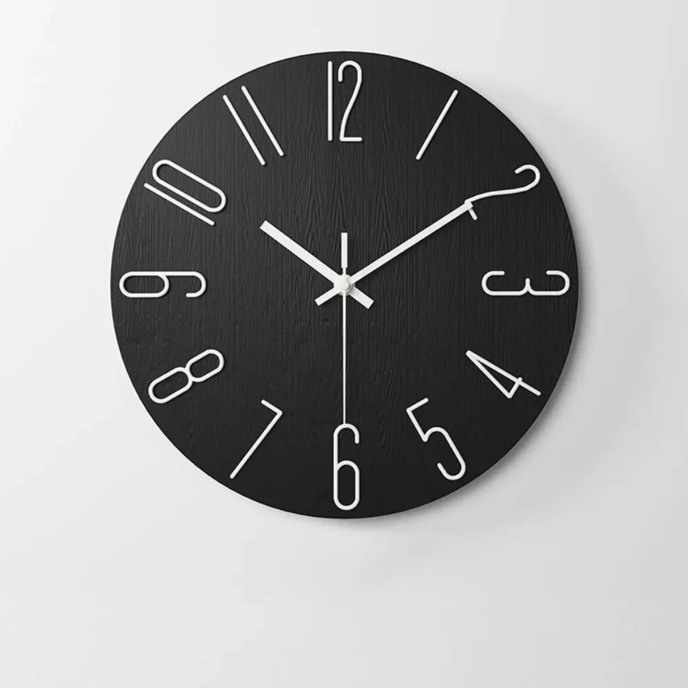 12inch Wall Hanging Clock Round Shape 3D Number Decorative Wall Clock Easy Installation Silent Scale Clock Home Decoration