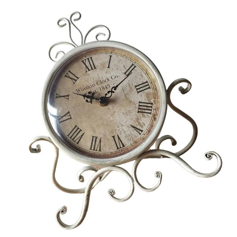 652F Desk Clock Vintage Iron Tabletop Clock with Precise Movement for Living Room Study Decoration Classical Clock